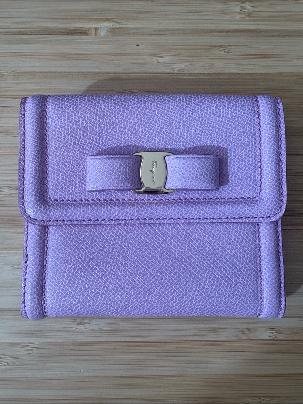 Salvatore Ferragamo Lavender Leather Vara Bow French Wallet - Picture 1 of 7